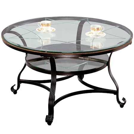 Cocktail Table with Glass Top and Glass Shelf